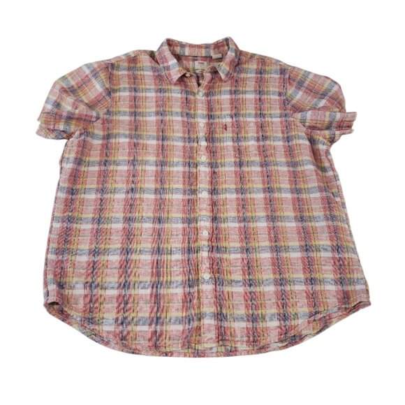 Levi's Men’s Linen Cotton Blend CollaredShort Sleeve Multicolored Plaid XL - Picture 1 of 5